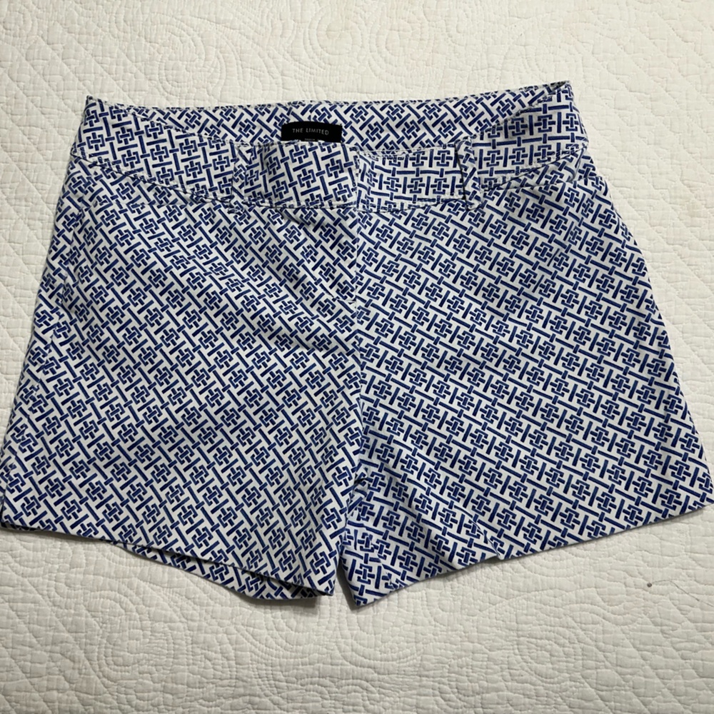 The Limited Blue and White Bermuda Shorts with Geometric Pattern